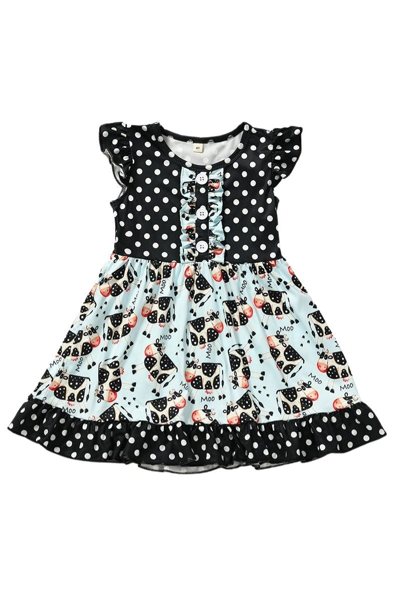 Toddler Girls Cow Print  Black and White Polka Dot Dress - Che' Demi Couture