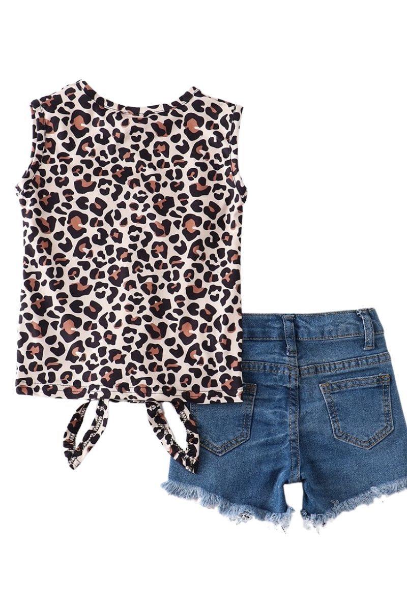 Little Girls Leopard and Denim Short Set Back - Che' Demi Couture