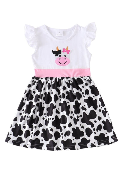 Cute Toddler Girls Cow Pink and Black Applique Print Dress - Che' Demi Couture