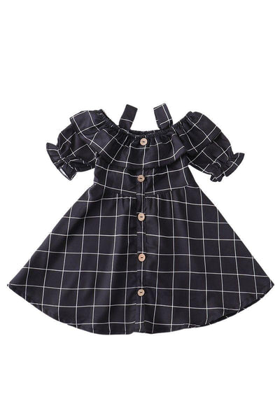Princess Allison Little Girls Checkered Off Shoulder Button Down Dress - Che' Demi Couture