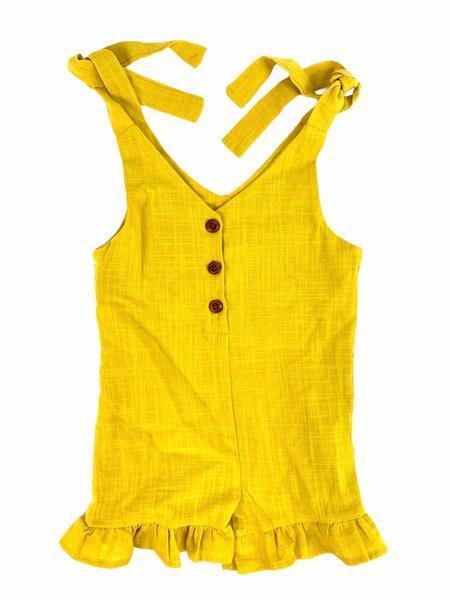 Princess Piper Toddler Girls Mustard Woven Romper - Che' Demi Couture